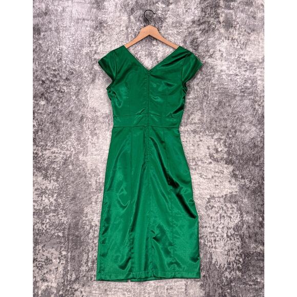 Stop Staring! Dress Medium Womens Green Satin Pinup Sheath Pencil - Picture 3 of 8